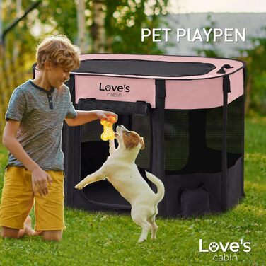 Вольєр для собак і котів Love's cabin L, розкладний, портативний, рожевий, для дому та вулиці, з сумкою для перенесення