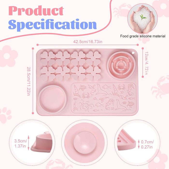 Силіконовий килимок для собак та котів - повільний годівник, килимок-головоломка, антиковзаюча поверхня, для швидких їдців, інтерактивна годівниця (рожевий)