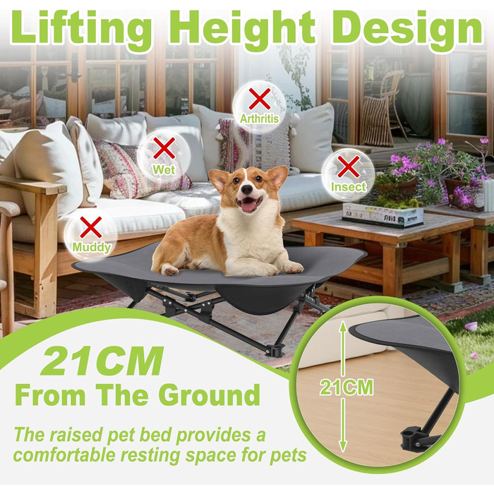 Крісло-ліжко для собак та котів 68x68x21 см, складне, підняте, з дихаючого поліестеру, для дому та саду