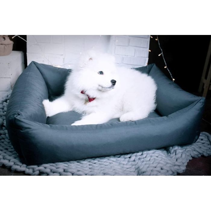 Водонепроникне собаче ліжко 4L Textil Koko для великих собак, корзина, знімний та пральний чохол, подушка, графіт (80x60 см, сірий)