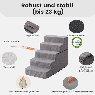 Сходи для собак Gardner Pet 2-в-1, 3 ступені, регульована висота 23/36 см, сірі (висота 58 см)