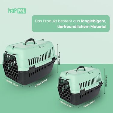 Транспортний бокс для тварин Happet ABBA M сірий 56x37x37 см – міцний, добре провітрюваний бокс з пластику для котів та маленьких собак, переноска для подорожей, переноска для котів (S (50x33x33cm), ABBA світло-зелений)