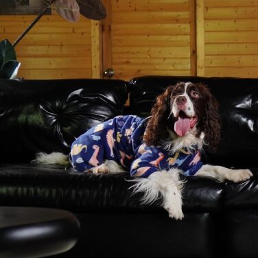 Флісова куртка для собак ROZKITCH, теплий пуловер, піжама, вітростійка, тепла, для холодної погоди, жилет з відбиваючим шнуром, комбінезон, одяг, комплект для великих собак, динозавр 4XL (довжина спини: 31.1'), блакитний динозавр