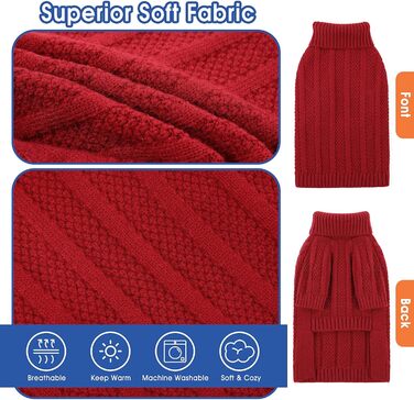 Теплий і м'який пуловер для собак Queenmore з в'язаним візерунком для Йоркширських терьєрів, пуделів та померанських спайнілів (червоний, S)