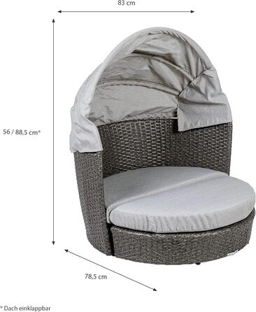 Greemotion лежанка для собак з дахом та подушкою, сірий колір, 79 x 83 x 56 см