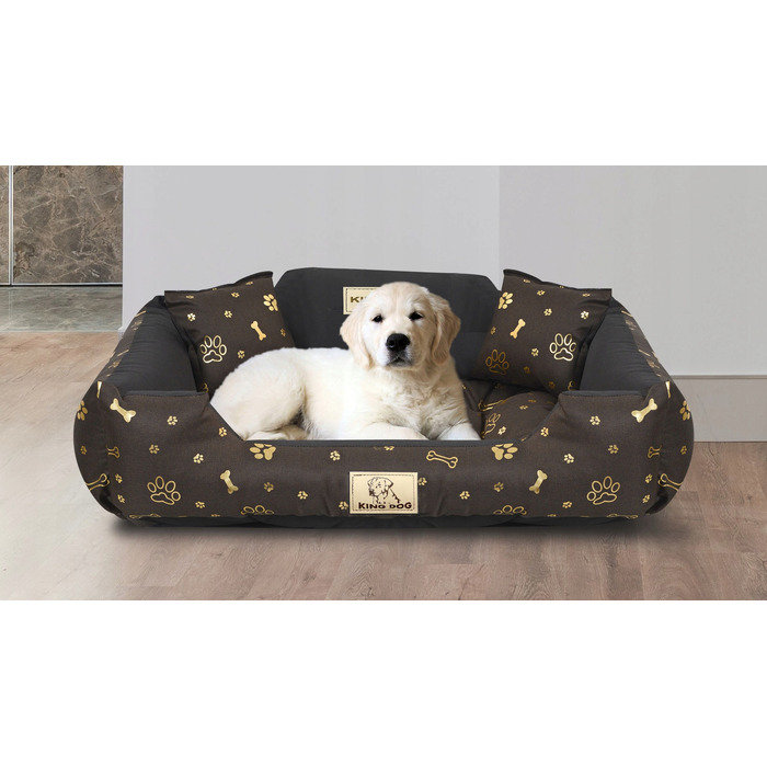 Лежак для собак King Dog вологостійкий, коричневий, розмір M, із силіконовою іграшкою-кулькою