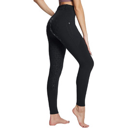 Чорні зимові штани для верхової їзди Baleaf з флісу (повний пояс), з кишенями на блискавці, легінси, розмір L