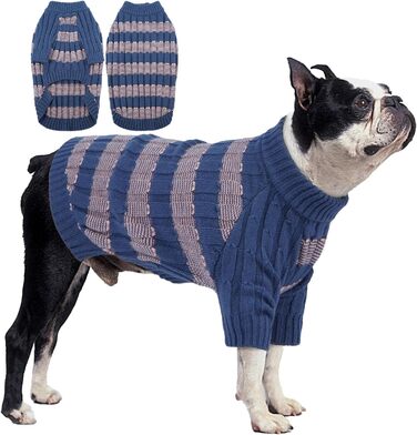 Теплий в'язаний пуловер для собак середнього розміру з отвором для шлейки, зимовий пуловер для собак з довгими рукавами, стильний пуловер з пітонами для Французького бульдога, Кокер-спанієля, блакитний, розмір L