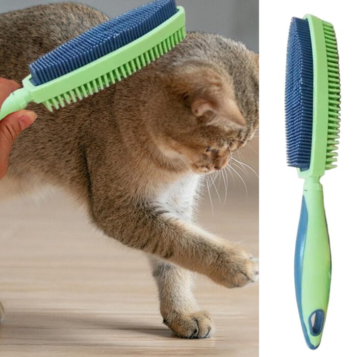 Щітка для собак для видалення шерсті, двосторонній гребінь для грумінгу, щітка для вичісування шерсті, для тварин, кроликів, кошенят, цуценят, для видалення шерсті, очищення, купання, душ (Сіро-зелений)