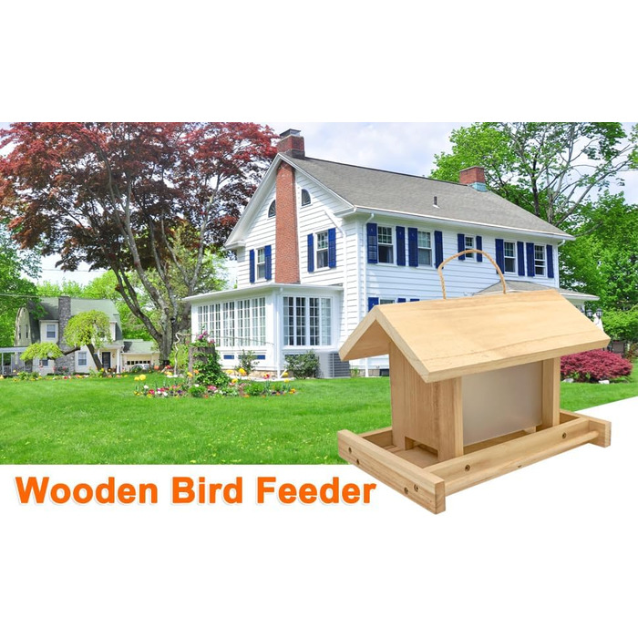 Дерев'яний будиночок для птахів Zeqeey на підвісці: велика місткість, годівниця для диких птахів, Finken, Rotkehlchen, Sparrows