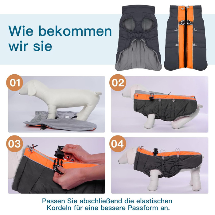Зимовий теплий дощовик для собак, водонепроникний, з регульованим коміром, для середніх собак, кокер спанієль, оранжево-сірий, розмір M