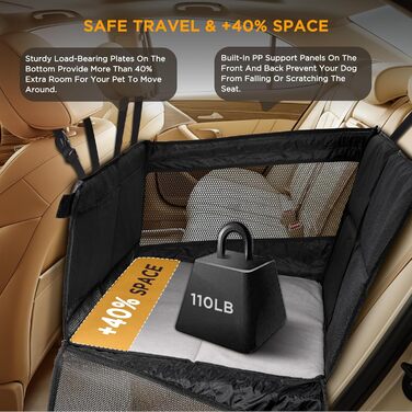 Автокрісло для собак великих та середніх порід – водонепроникне, з жорсткою основою, сітчасті вікна, кишені для зберігання та регульовані ремені