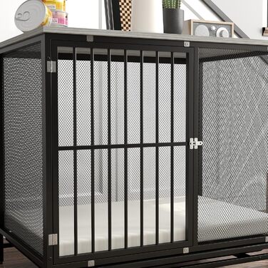 Клітка для собак PawHut для дому, замикана, з подушкою, сірий, 88x55x71 см, для середніх порід до 20 кг