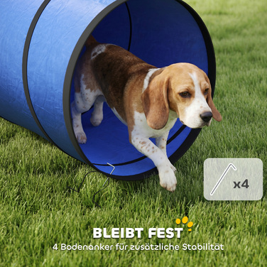 Тунель для собак Agility (300 x 50 см) з 4 анкерами для кріплення та сумкою для перенесення, ігровий тунель для малих та середніх порід, синій