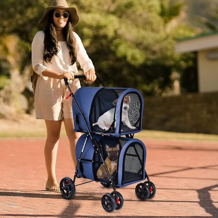 Візок для тварин GOPLUS 2-в-1: для кота та собаки, з відкидною конструкцією, 2 гальма, знімні кишені, блакитний