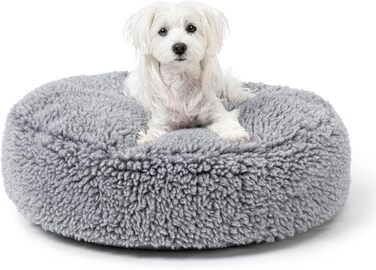 Лежанка для собак з міцного матеріалу, стійка до кусання - кругла, пухнаста, для агресивних собак, 63 см, сірий колір
