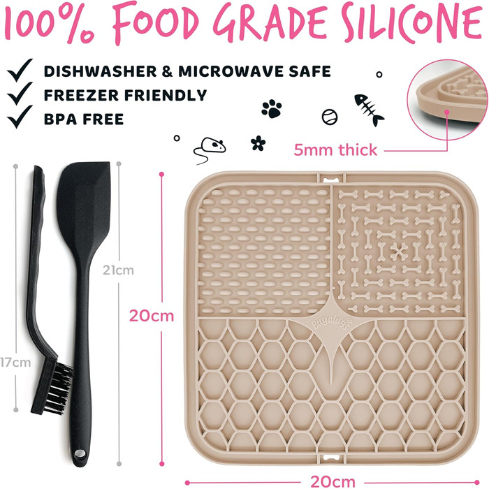 Килимки для годування собак та котів Bugalugs Licky Mats - 2 шт. (зелений та бежевий), 100% харчовий якість, BPA-free, зменшують стрес та тривогу