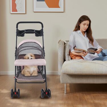 Складаний візок для собак, вантажопідйомність 18 кг, для маленьких собак та котів (рожево-сірий)