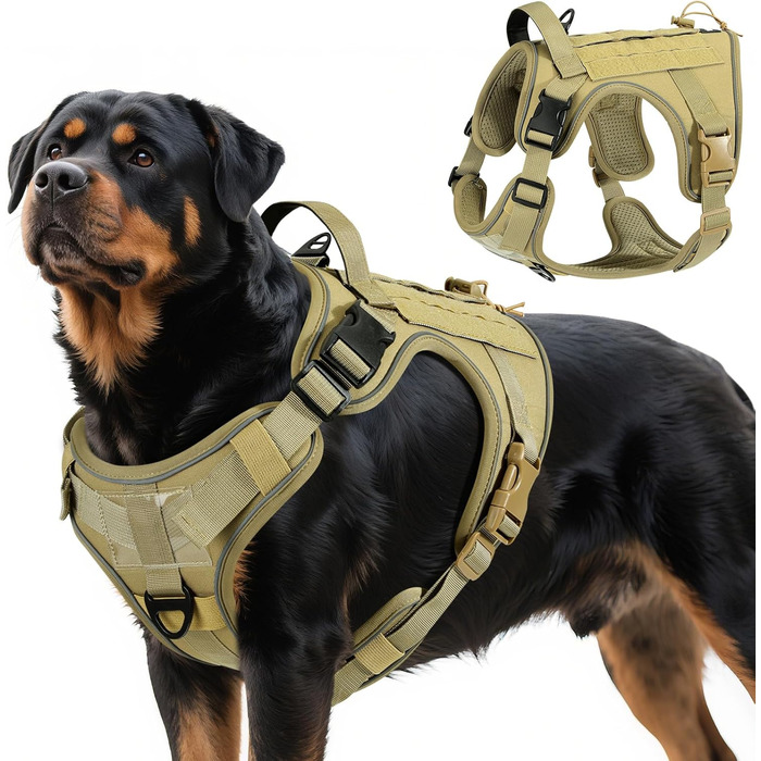 Тактичний нашийник для собак VavoPaw з панеллю MOLLE та світловідбиваючими смугами, армійсько-зелений, розмір L (45-80 кг, обхват грудей 23.6-41.7', шиї 15-27.5')