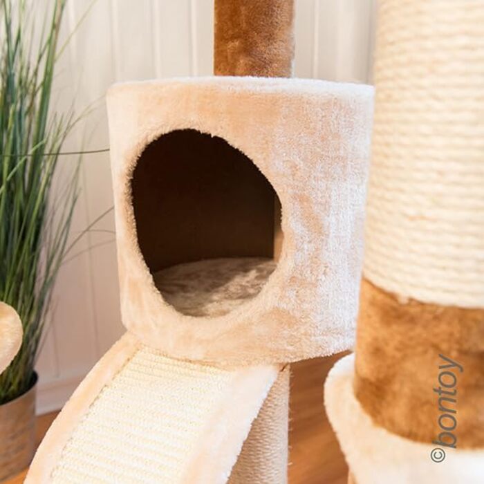 Дряпка для котів Bontoy Lou, кремово-коричнева, 145 см, велика лежанка 46 см, ігровий комплекс для відпочинку, ігор та точіння кігтів