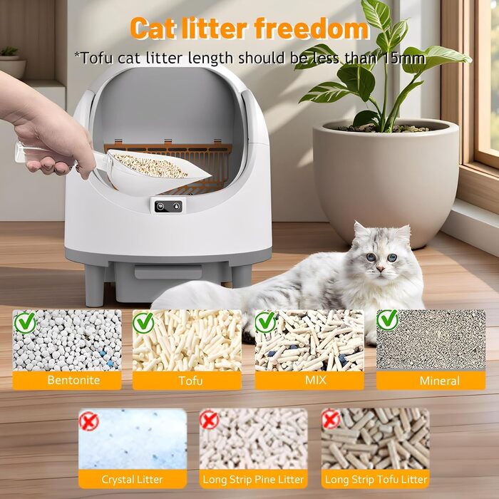 Автоматичний лоток для котів Katzenklo Selbstreinigend XXL 65L з керуванням через додаток, для 2+ котів, без запаху, з ситом