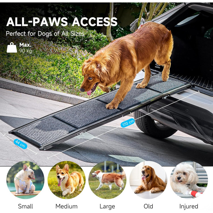 Східці для собак CO-Z, 170 см, розкладні, до 90 кг, з антиковзким покриттям, для всіх автомобілів