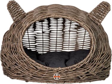 Будинок-ліжко для кота та собаки Huntley Pet Rattan з ротангового плетіння з подушкою