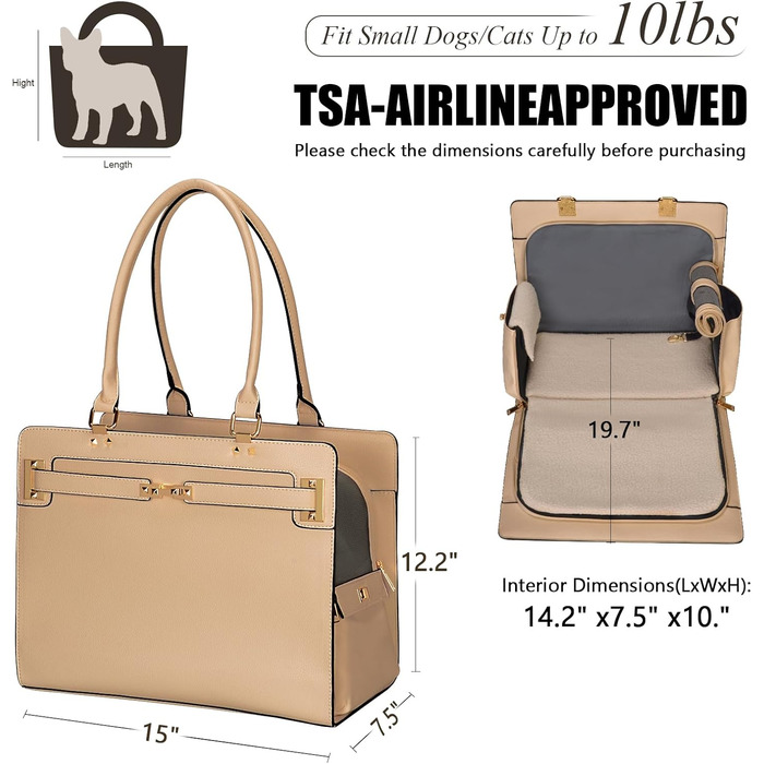 Сумка-переноска для собак та котів 2-в-1, стильна, з м'якими боковинами, для подорожей, складна, для цуценят та маленьких тварин (чорний + коричневий, 38,1 см x 19,1 см x 15 см)