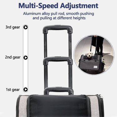 Чемодан для собак та котів Galatée з колесами, переноска для тварин, схвалена авіакомпаніями, дитяча коляска для домашніх улюбленців (чорний)