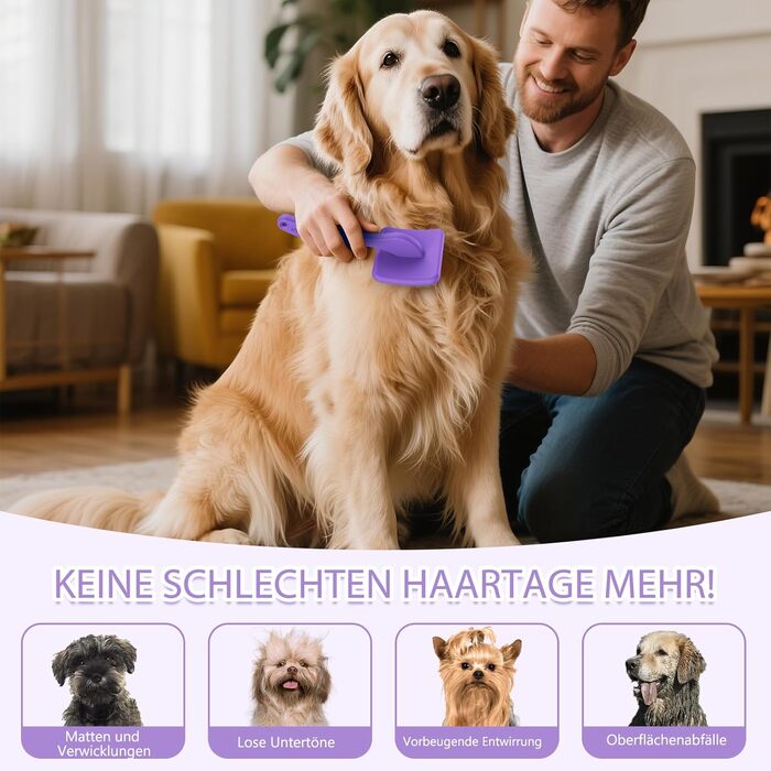 Набір для грумінгу собак та котів Slicker Brush – 3 частини (підшерстковий гребінь, гребінь з нержавіючої сталі) для довгошерстих порід (Golden Retriever, Labradoodle, Пудель), фіолетовий