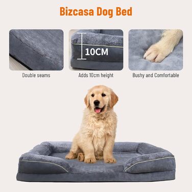 Ортопедичне ліжко для собак, корзина для собак, м'яка підстилка, собаче ліжко-софа, подушка для собак, корзинка для собак з високим бортиком, знімний та пральний чохол, 91 x 69 x 18 см, неслизьке покриття