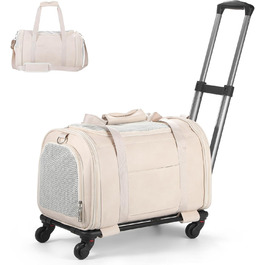 Сумка-переноска для тварин з екошкіри на колесах, для собак та котів до 6,8 кг, дозволена для перевезення в літаку, для подорожей, кемпінгу (Білий/Опудаловий сад)