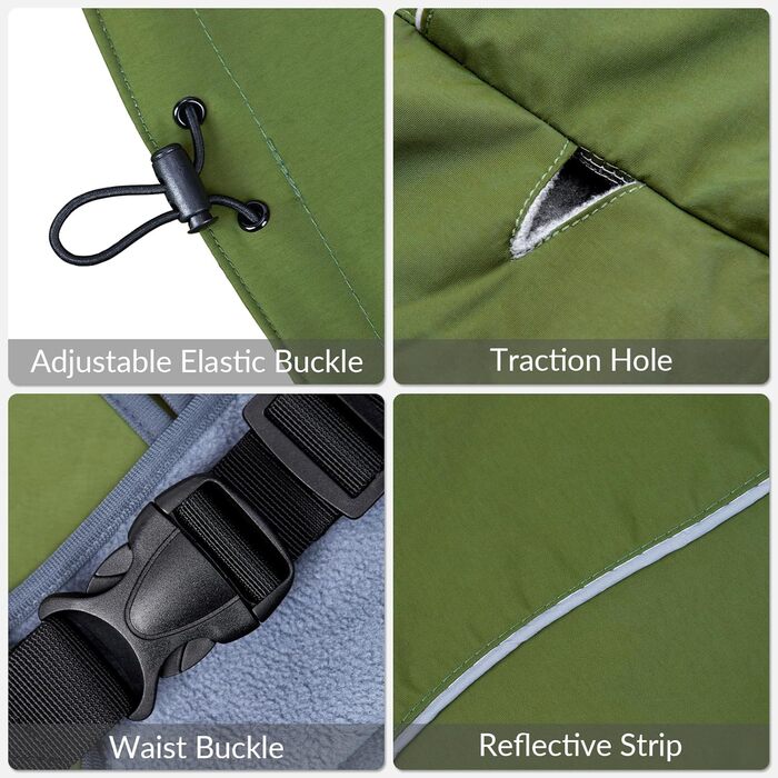 Водонепроникний собачий плащ, тепла куртка для собак з шлейкою, світловідбиваючий цуценячий плащ з флісовою підкладкою для великих та міцних собак, холодна погода, для використання в приміщенні та на вулиці, колір зелений, розмір XXL