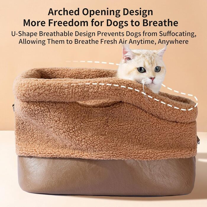 Переноска для собак – м'яка сумка-переноска для маленьких собак, легка та портативна переноска для домашніх тварин, дозволена авіакомпаніями, з сіткою для вентиляції та плечовим ременем, коричнева