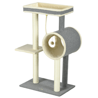 PawHut Cat Tree 104 см Cat Tree з котячою печерою, Кігтеточка для кішок з ігровим м'ячем, Cat Tree з 2 лежачими поверхнями, Лазіння по дереву для кішок до 5 кг, Меблі для кішок, Сизаль, Сірий | Аосом
