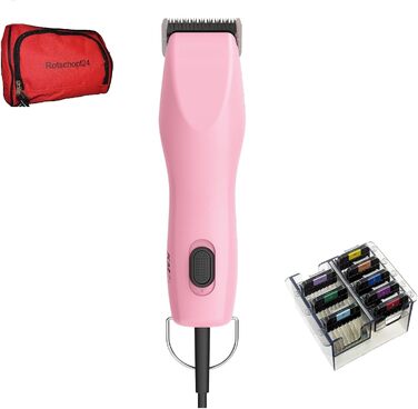 Машинка для стрижки собак KM2+ Rotschopf24 Edition рожевого кольору з сумкою та 8 металевими насадками (3-25 мм). Потужна, 44013