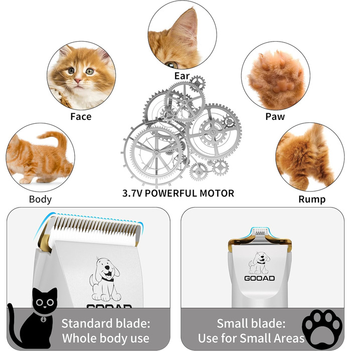 Набір для догляду за котами: бездротовий тример для шерсті, ножиці для грумінгу, тиха модель (білий)