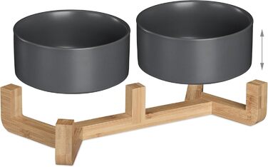 Миска для собак Relaxdays, кераміка, 850 мл, корм та вода, бамбуковий каркас, білий колір, 9 x 32 x 17 см