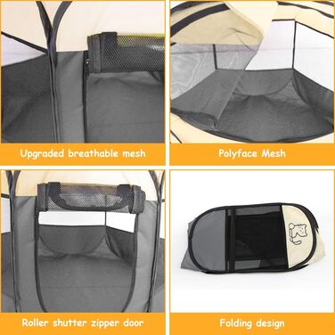 Клітка-загон для цуценят та дрібних тварин, 74x74x43 см, для собак, котів, кроликів та інших дрібних тварин, внутрішнє та зовнішнє використання (сірий)