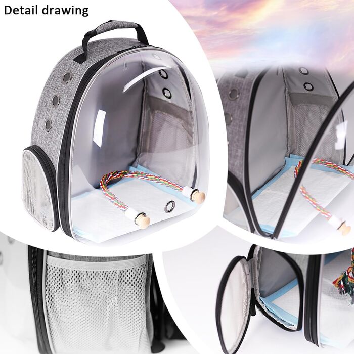 Рюкзак-переноска для птахів Interfashioner® Bird Carrier Rucksack, сірий (Feathered Grey)