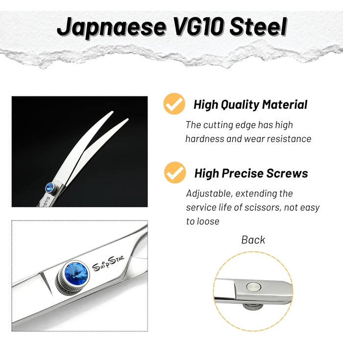 Професійна вигнута ножиця для собак, JP440C з нержавіючої сталі, для грумінгу, стрижки собак, кроликів, котів, обличчя, вух, лап. Ергономічна ручка.