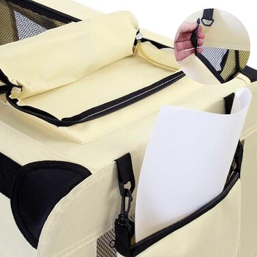 Складана переноска для собак і котів Fudajo S, 50x34x36 см, міцна, легка, з ручкою та покривалом, бежева