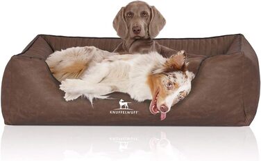 Ортопедичне собаче ліжко Knuffelwuff Columbia XL (105x75 см) з штучної шкіри, коричневе. Знімний чохол, легко мити. Підходить для великих, середніх та маленьких собак.