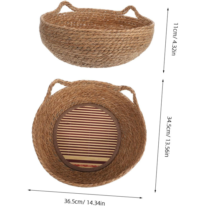 Гніздо для котів у печері: ручне плетене ліжко для домашніх тварин з морської трави. Підходить для кошенят та маленьких собак. Кругле внутрішнє ліжко-корзинка, естетичне ліжко для комфорту цілий рік.