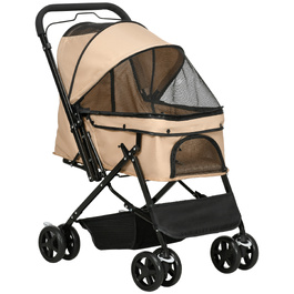 Дитячий візок для собак (buggy), складаний, 1 кошик, 2 гальма, з ременем безпеки, світло-коричневий
