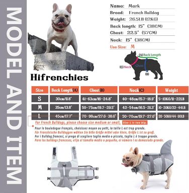 Рятувальний жилет для собак Hifrenchies у вигляді акули, розмір M (для Французького бульдога)