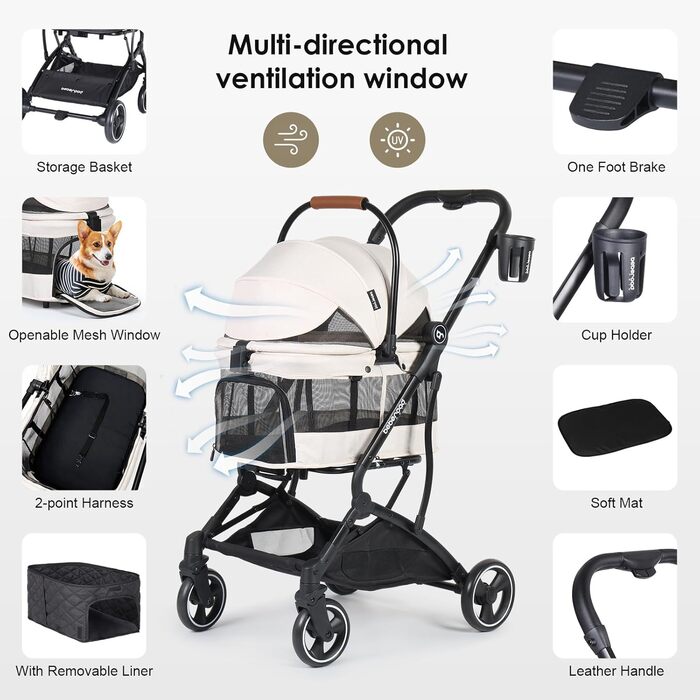 Дитяча коляска 3 в 1 для собак та котів T3, складана, легка, для маленьких та середніх порід