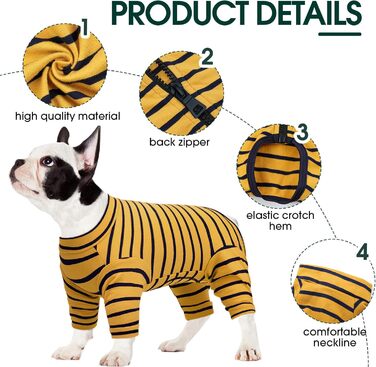 Піжама для собак після операції Kuoser, захисний боді для собак після кастрації, боді для собак з ніжками, піжама для маленьких та середніх собак, зелений колір (XL, жовтий)