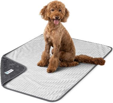 Водонепроникний килимок для собак PetAmi, захисний від протікання, для малих, середніх та великих собак, двосторонній, під меблі, ліжко, диван, софу, чохол, м'який, в смужку, килимок для домашніх тварин, 152,4 x X-Large (60x80), сірий/світло-сірий