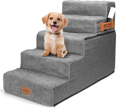 Східці для собак Nobleza - 5 сходинок, пандус для тварин, килимок для видалення шерсті, сходи для котів та собак до ліжка/дивану